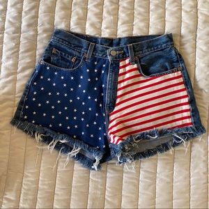 LEVIS High Rise Cutoff denim shorts USA Flag 4th